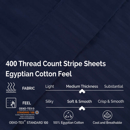 Superior 400 Thread Count Egyptian Cotton Stripe Sheet Set - Navy Blue