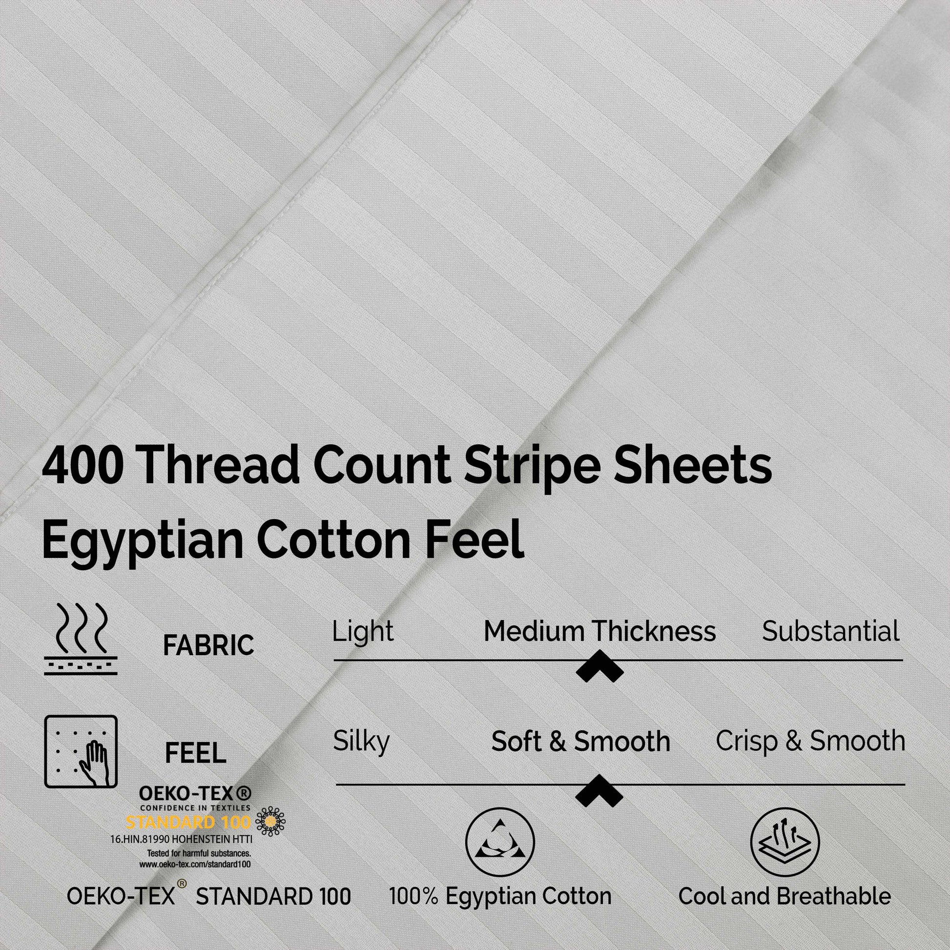 Superior 400 Thread Count Egyptian Cotton Stripe Sheet Set - Platinum