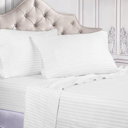 Superior 300 Thread Count Premium Egyptian Cotton Stripe Sheet Set - White