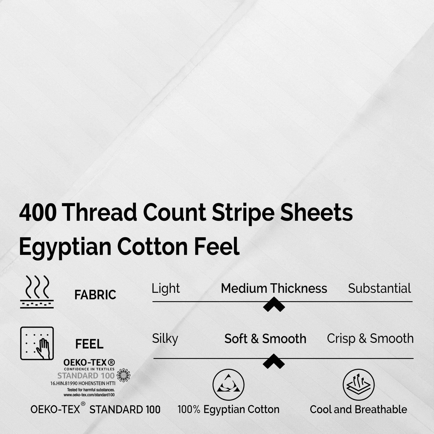 Superior 400 Thread Count Egyptian Cotton Stripe Sheet Set - White