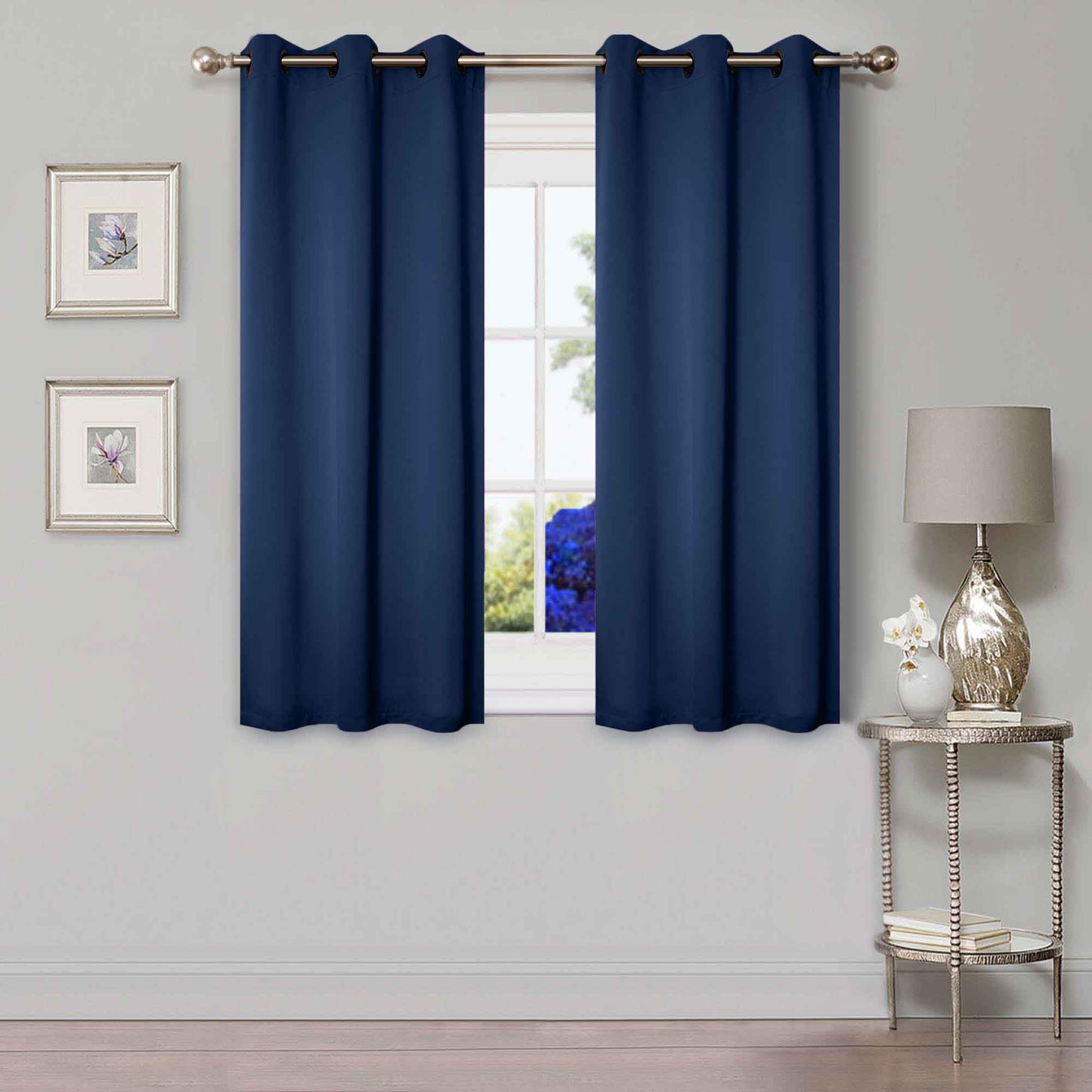 Solid Machine Washable Room Darkening Blackout Curtains, Set of 2 - NavyBlue