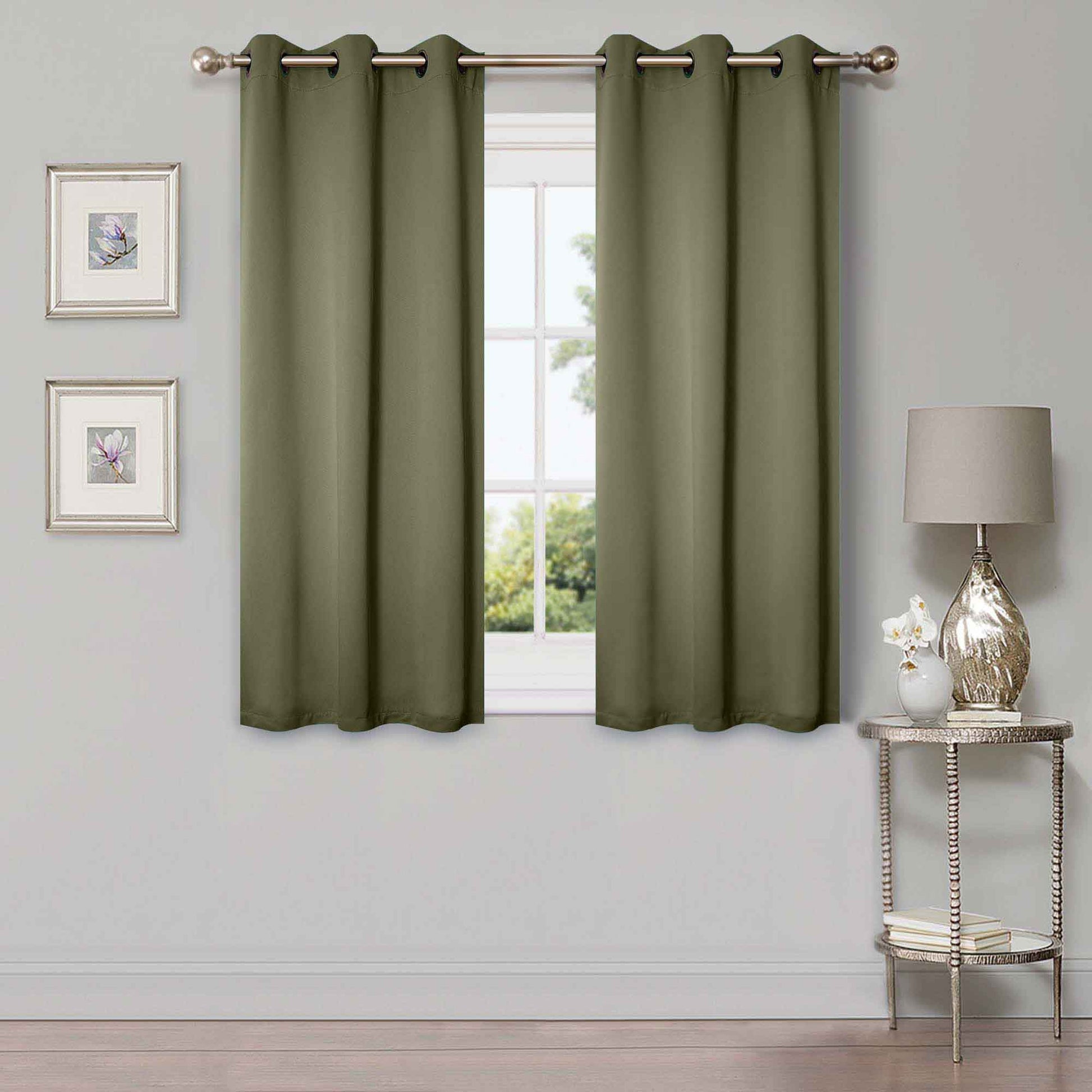 Solid Machine Washable Room Darkening Blackout Curtains, Set of 2 - OliveGreen