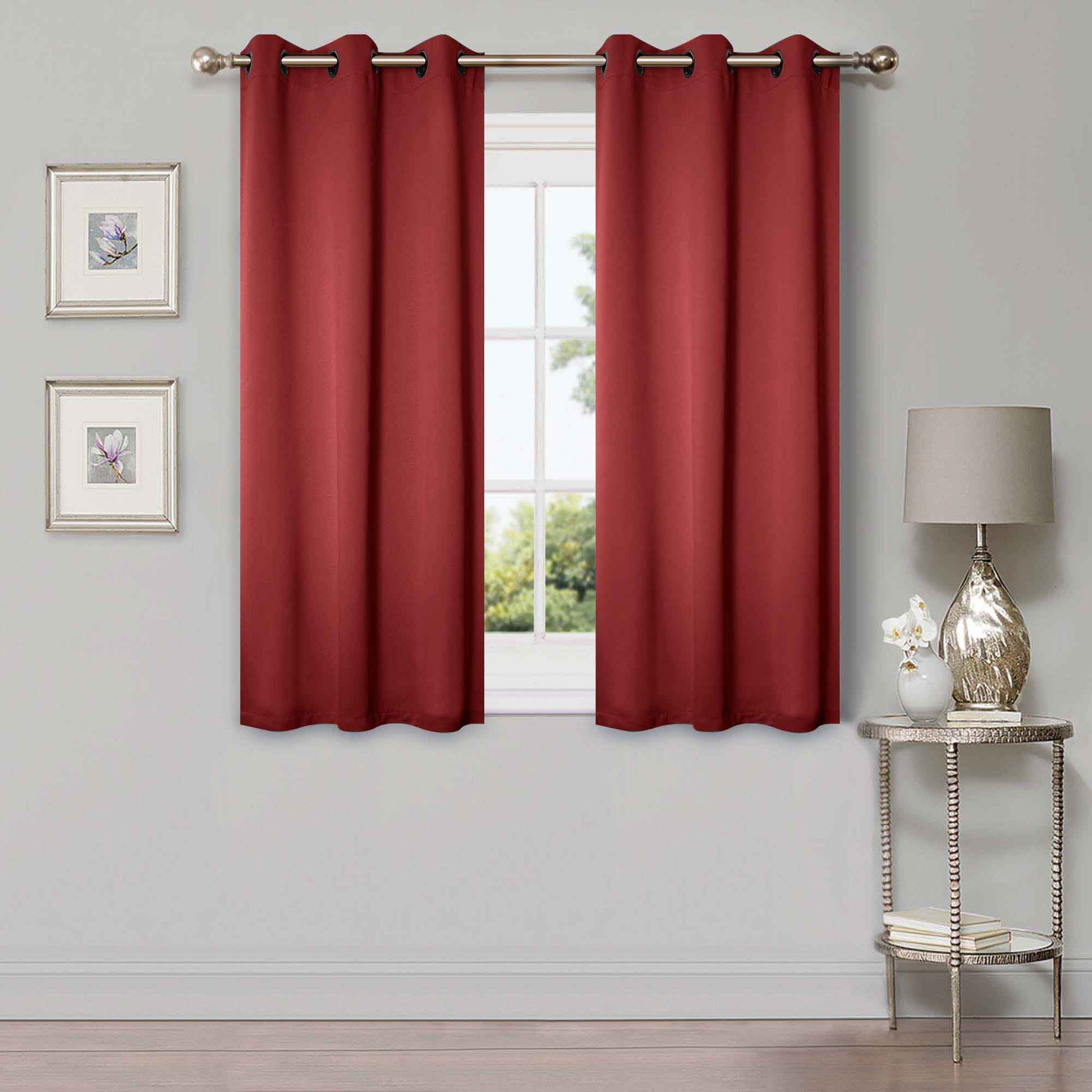 Solid Machine Washable Room Darkening Blackout Curtains, Set of 2 - Sangria