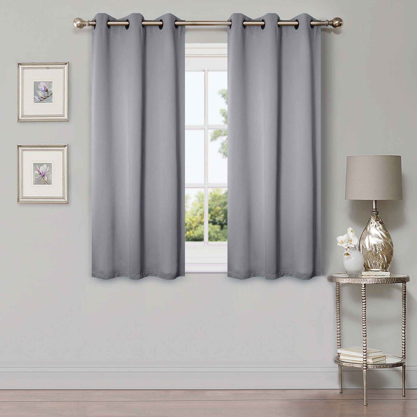 Solid Machine Washable Room Darkening Blackout Curtains, Set of 2 - Silver