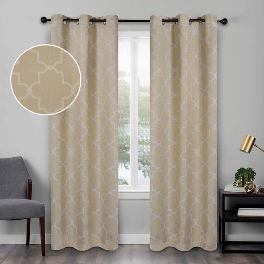 Superior Imperial Trellis Blackout Curtain Set of 2 Panels - Ivory