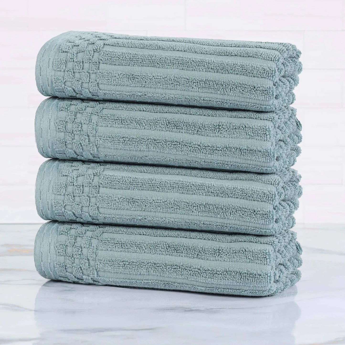 Ribbed Textured Cotton Ultra-Absorbent 4 Piece Hand Towel Set