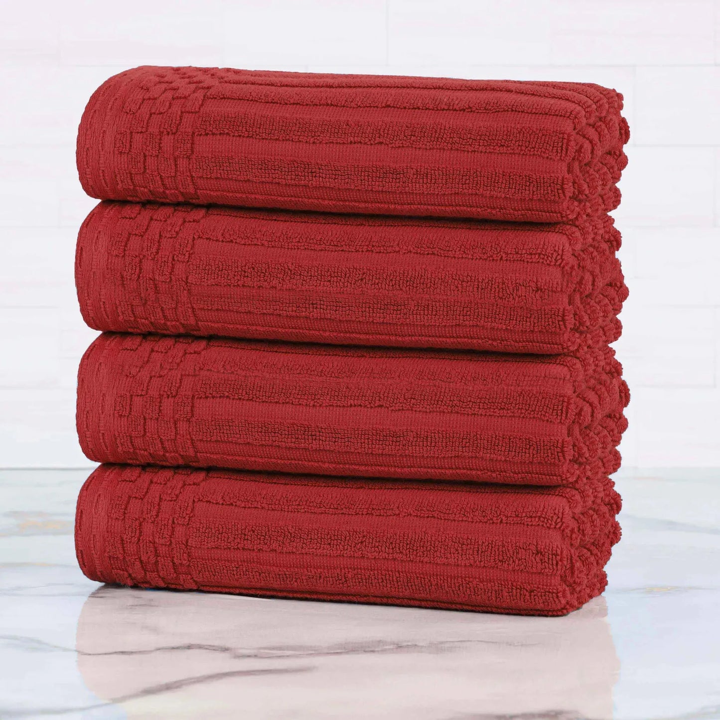 Ribbed Textured Cotton Ultra-Absorbent 4 Piece Hand Towel Set