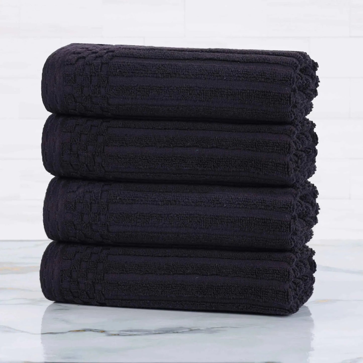 Ribbed Textured Cotton Ultra-Absorbent 4 Piece Hand Towel Set