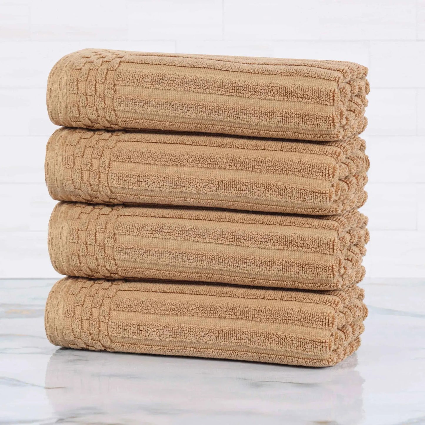 Ribbed Textured Cotton Ultra-Absorbent 4 Piece Hand Towel Set