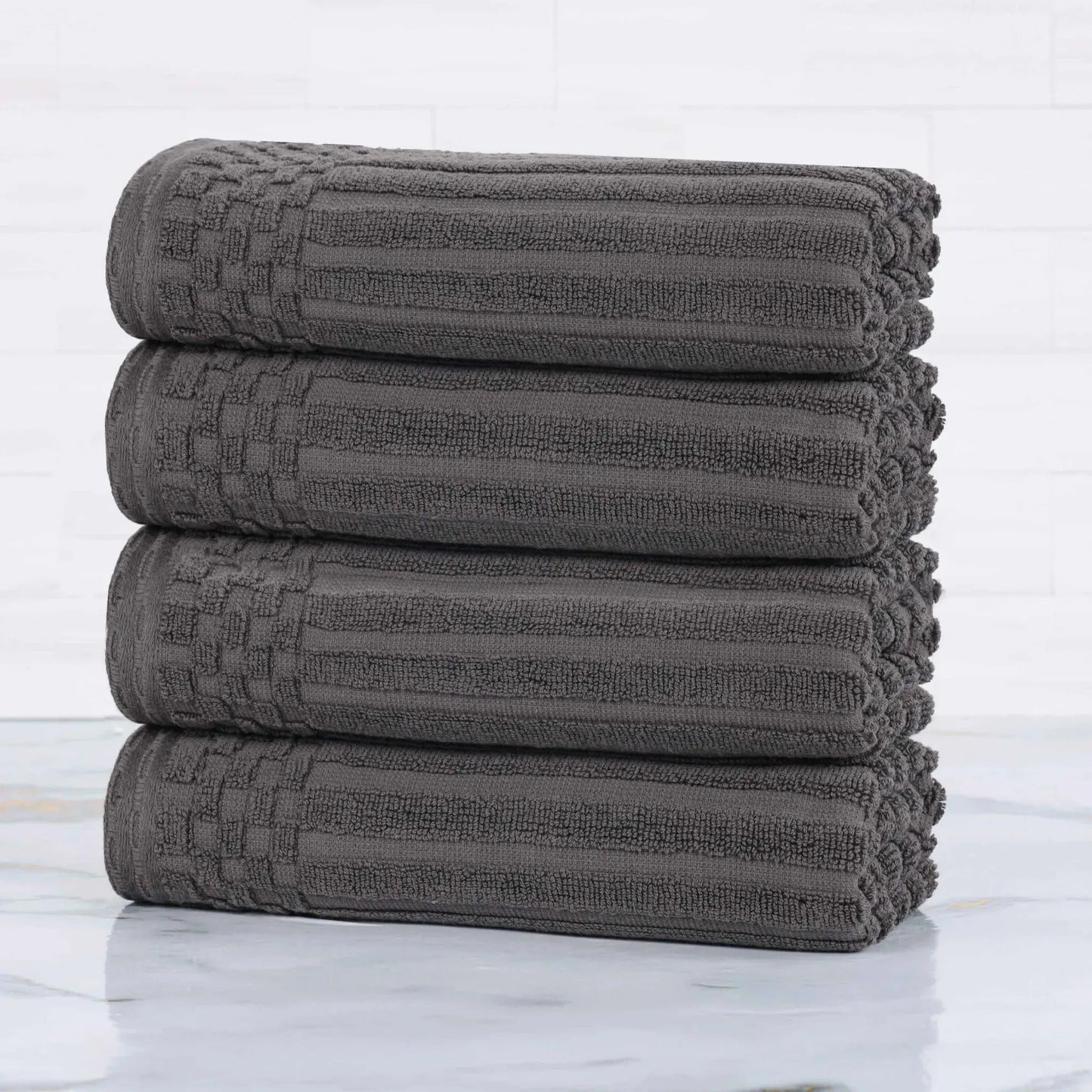 Ribbed Textured Cotton Ultra-Absorbent 4 Piece Hand Towel Set