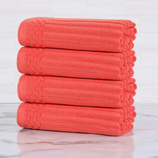 Ribbed Textured Cotton Ultra-Absorbent 4 Piece Hand Towel Set