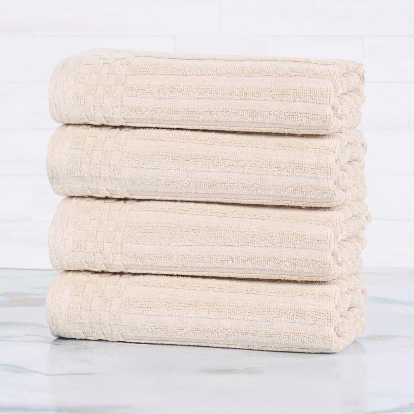 Ribbed Textured Cotton Ultra-Absorbent 4 Piece Hand Towel Set