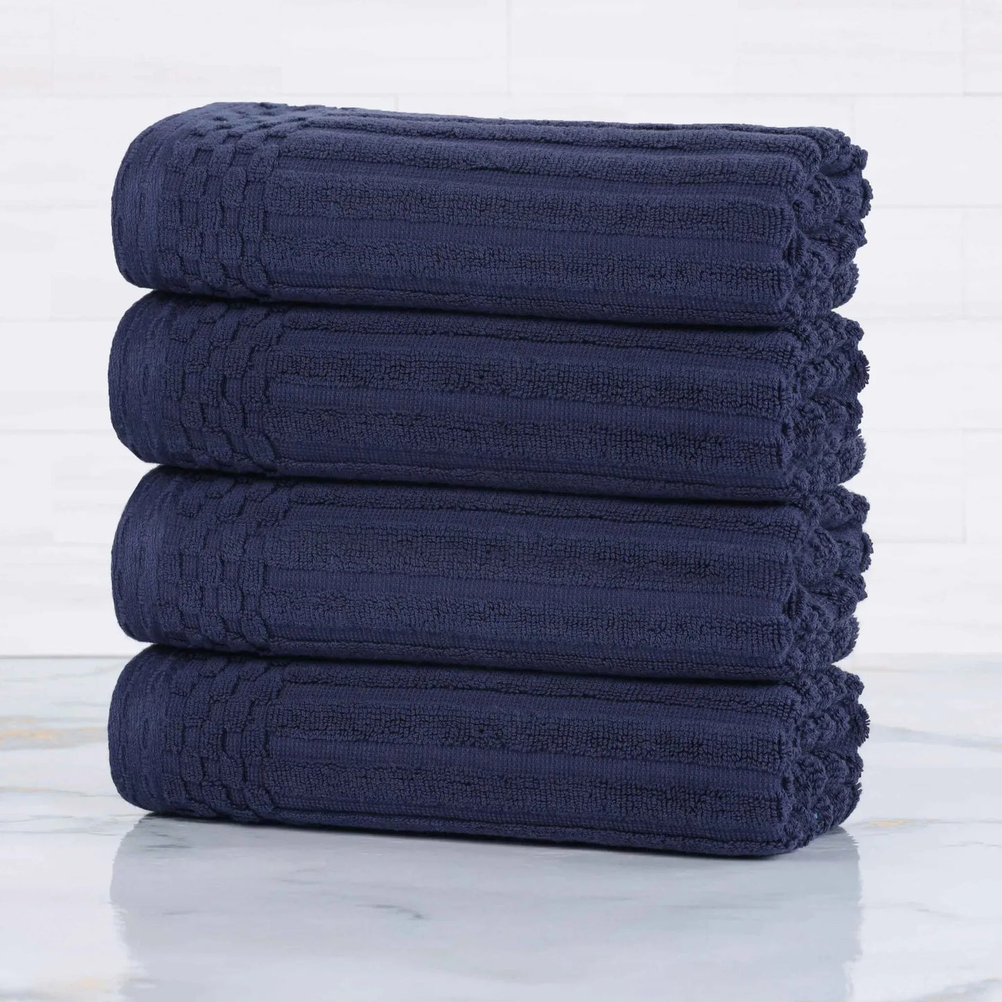 Ribbed Textured Cotton Ultra-Absorbent 4 Piece Hand Towel Set