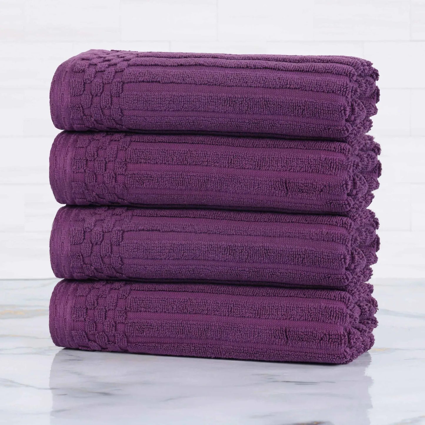 Ribbed Textured Cotton Ultra-Absorbent 4 Piece Hand Towel Set