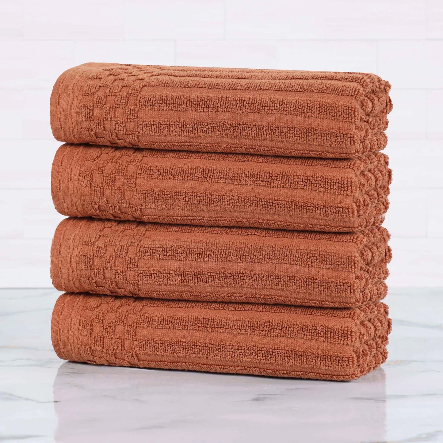 Ribbed Textured Cotton Ultra-Absorbent 4 Piece Hand Towel Set