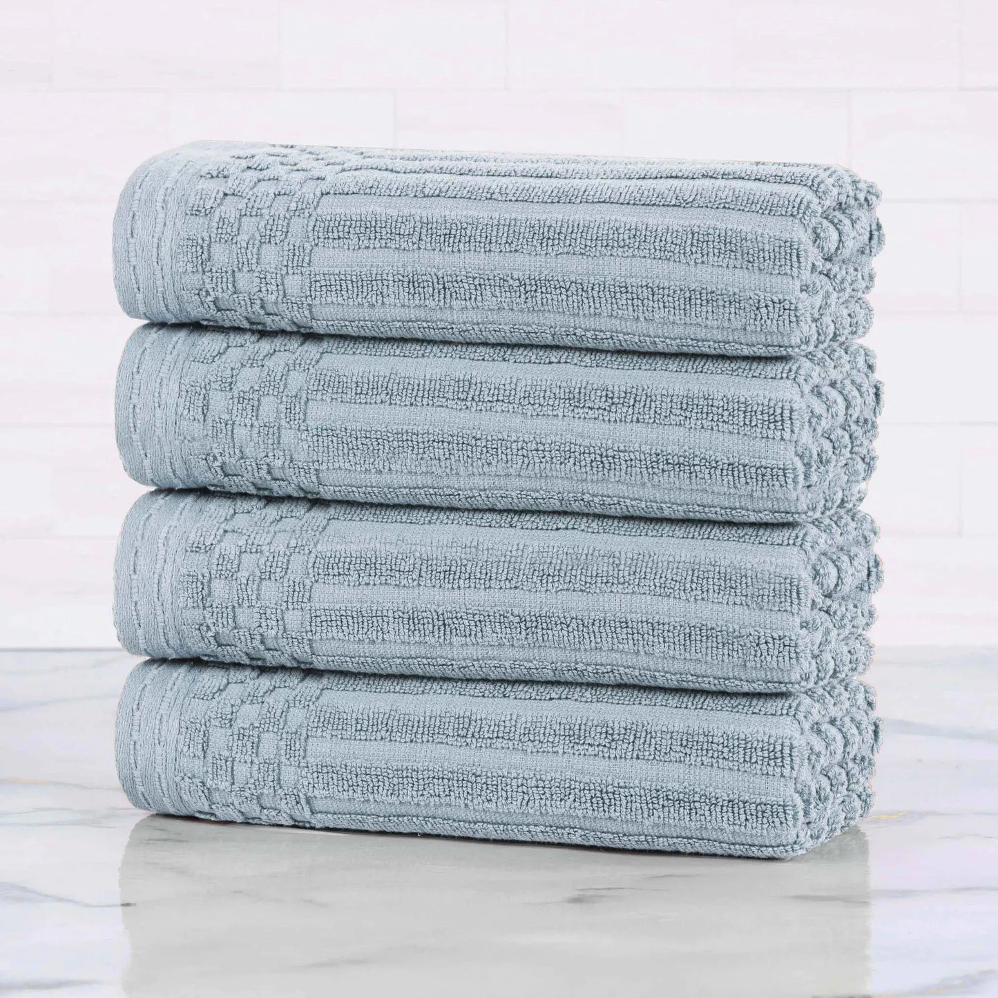 Ribbed Textured Cotton Ultra-Absorbent 4 Piece Hand Towel Set