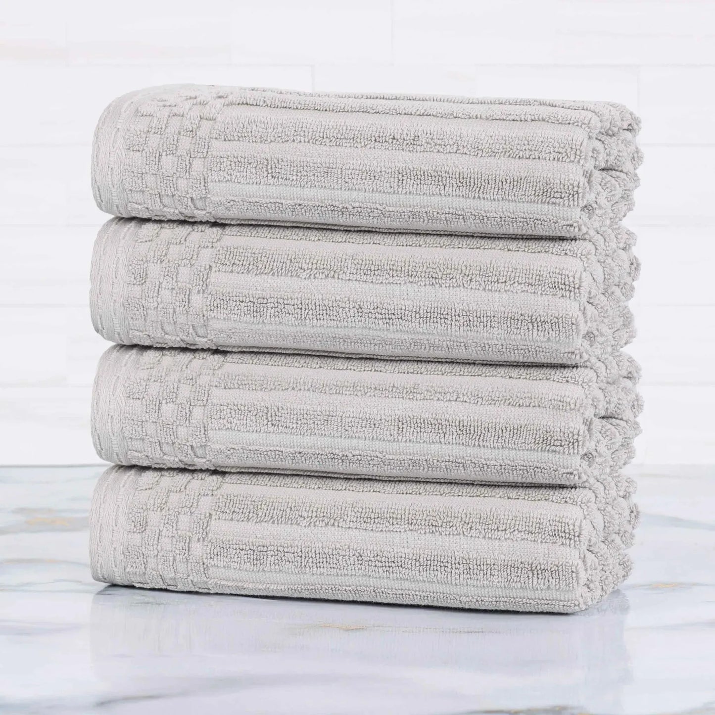Ribbed Textured Cotton Ultra-Absorbent 4 Piece Hand Towel Set