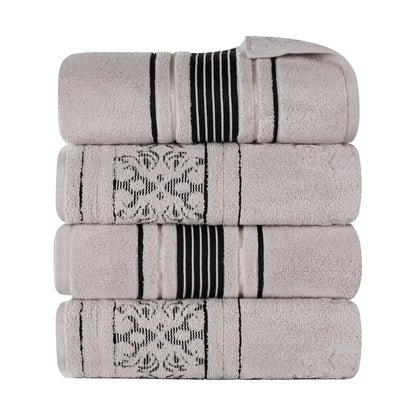 Sadie Zero Twist Cotton Floral Solid and Jacquard Bath Towel Set of 4 - Platinum