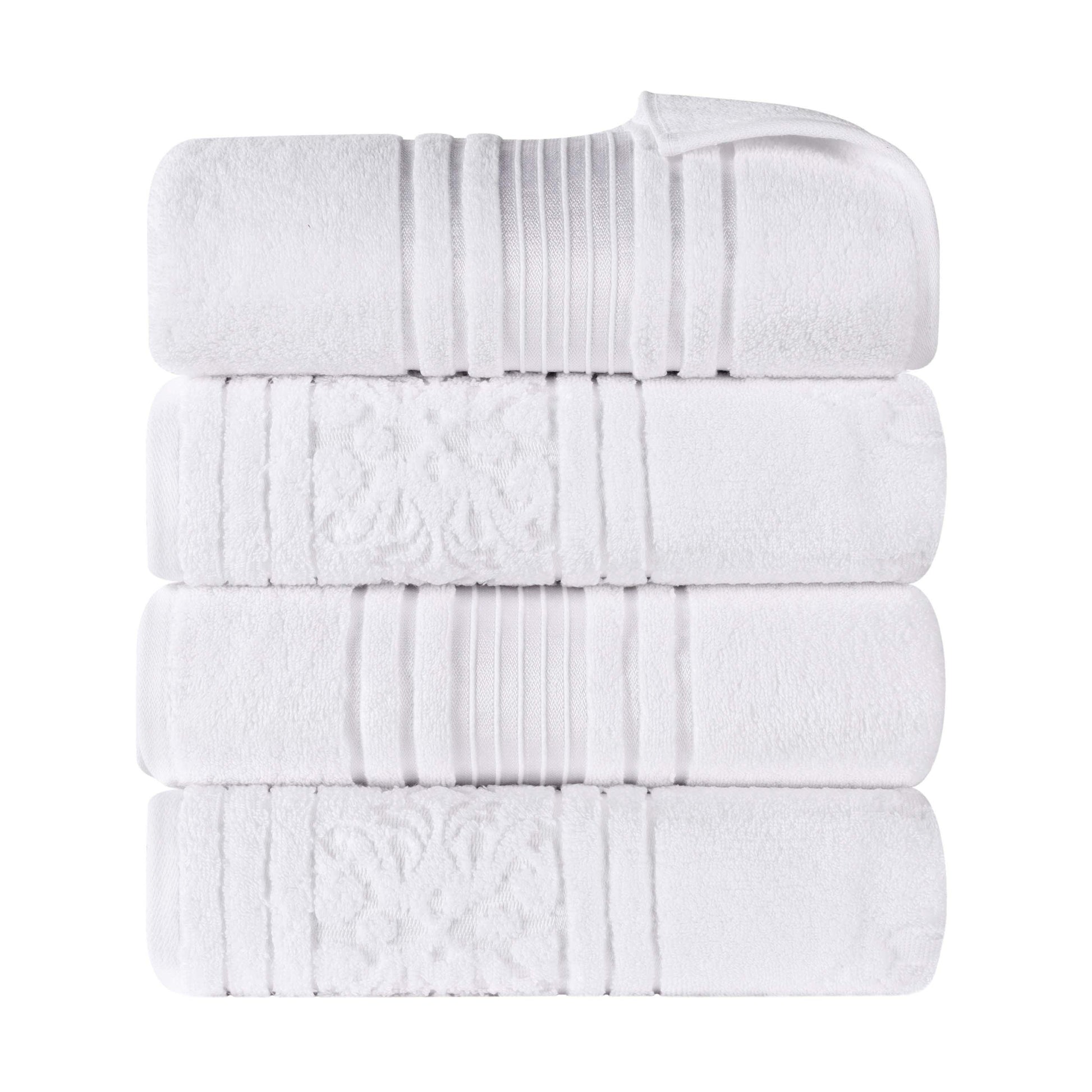 Sadie Zero Twist Cotton Floral Solid and Jacquard Bath Towel Set of 4 - White