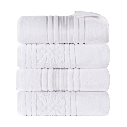 Sadie Zero Twist Cotton Floral Solid and Jacquard Bath Towel Set of 4 - White