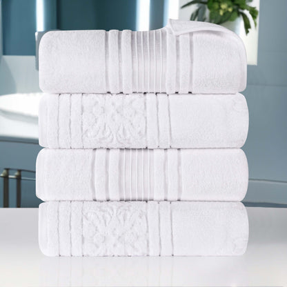 Sadie Zero Twist Cotton Floral Solid and Jacquard Bath Towel Set of 4 - White