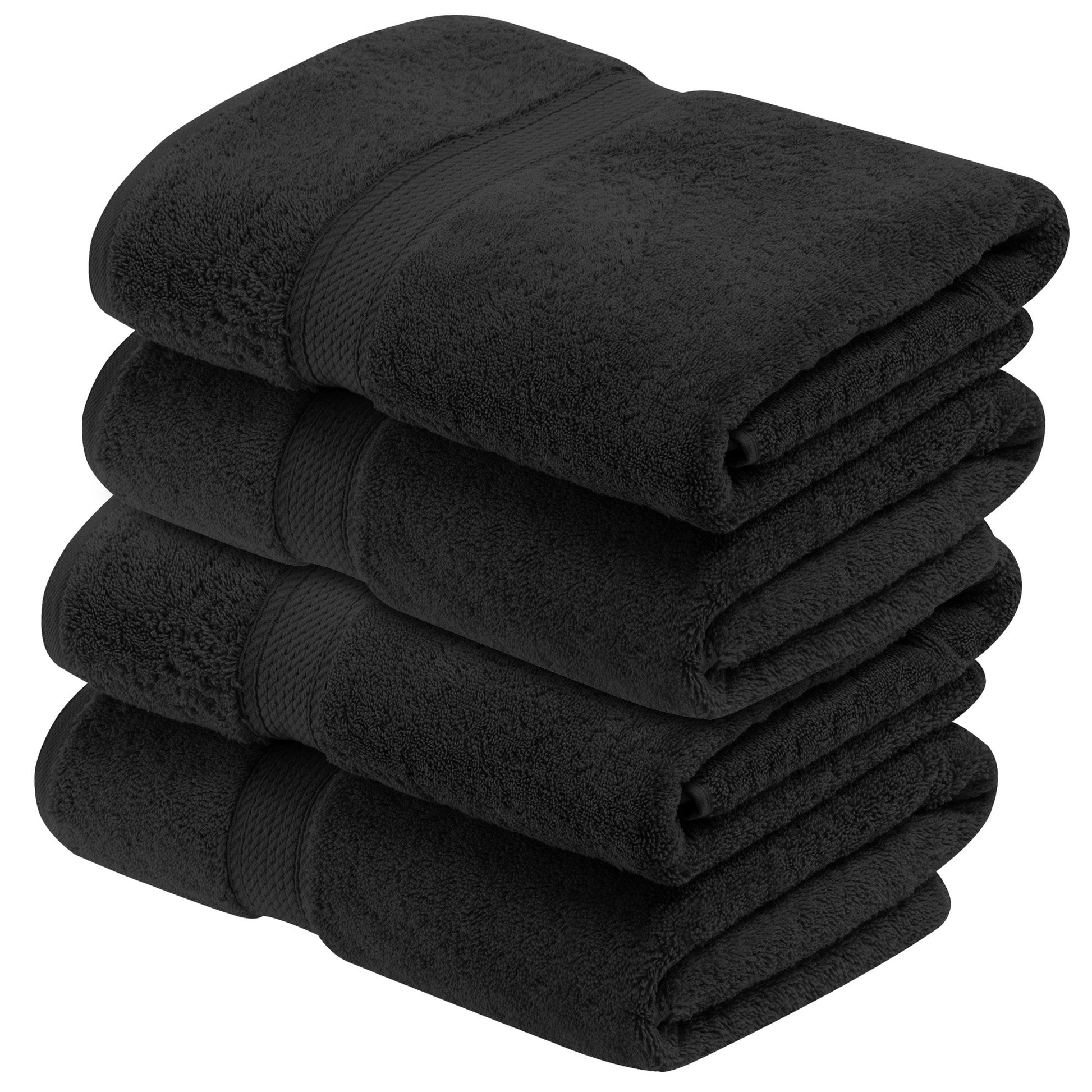 Egyptian Cotton Pile Plush Heavyweight Absorbent Bath Towel (Set of 4) - Black