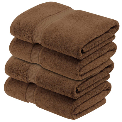 Egyptian Cotton Pile Plush Heavyweight Absorbent Bath Towel (Set of 4) - Chocolate