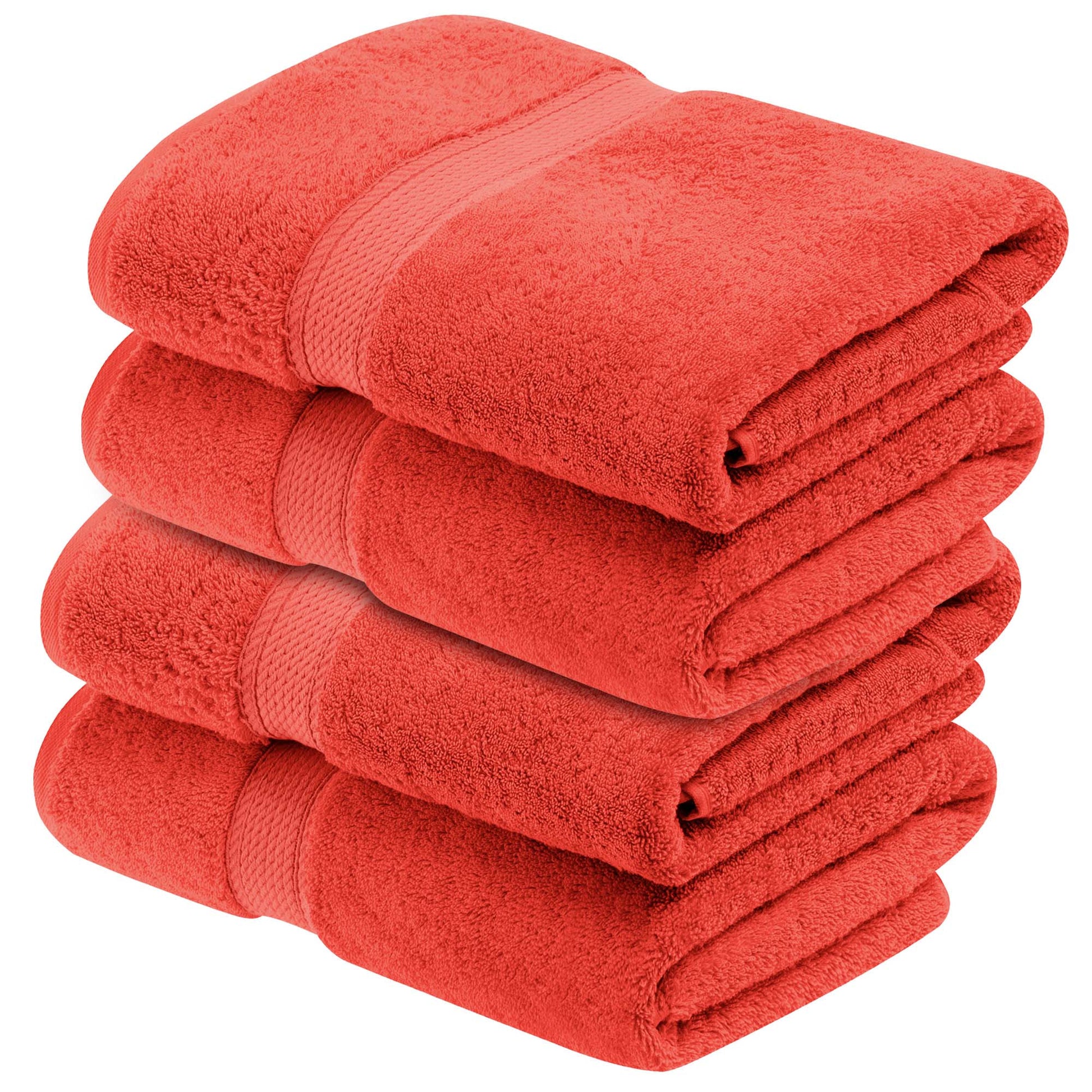 Egyptian Cotton Pile Plush Heavyweight Absorbent Bath Towel (Set of 4) - Coral