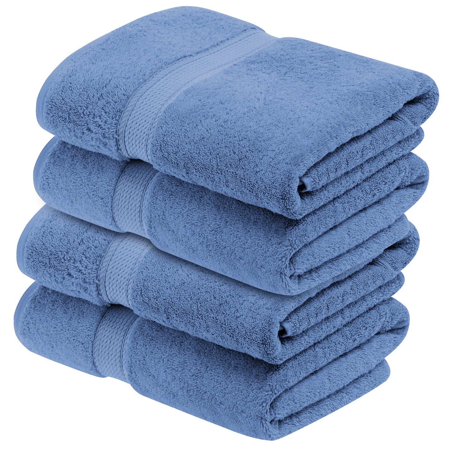 Egyptian Cotton Pile Plush Heavyweight Absorbent Bath Towel (Set of 4) - DenimBlue