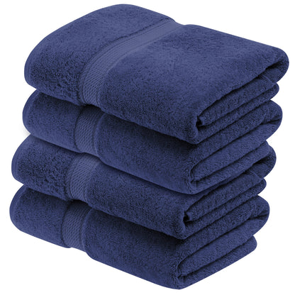 Egyptian Cotton Pile Plush Heavyweight Absorbent Bath Towel (Set of 4) - NavyBlue