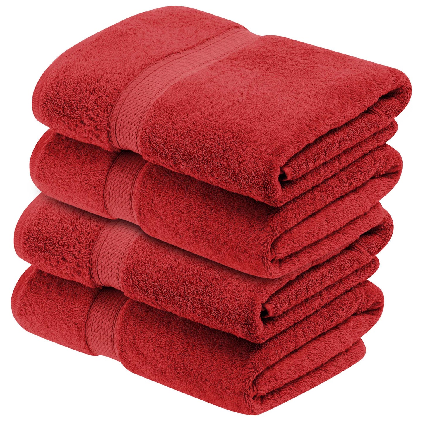 Egyptian Cotton Pile Plush Heavyweight Absorbent Bath Towel (Set of 4) - Red