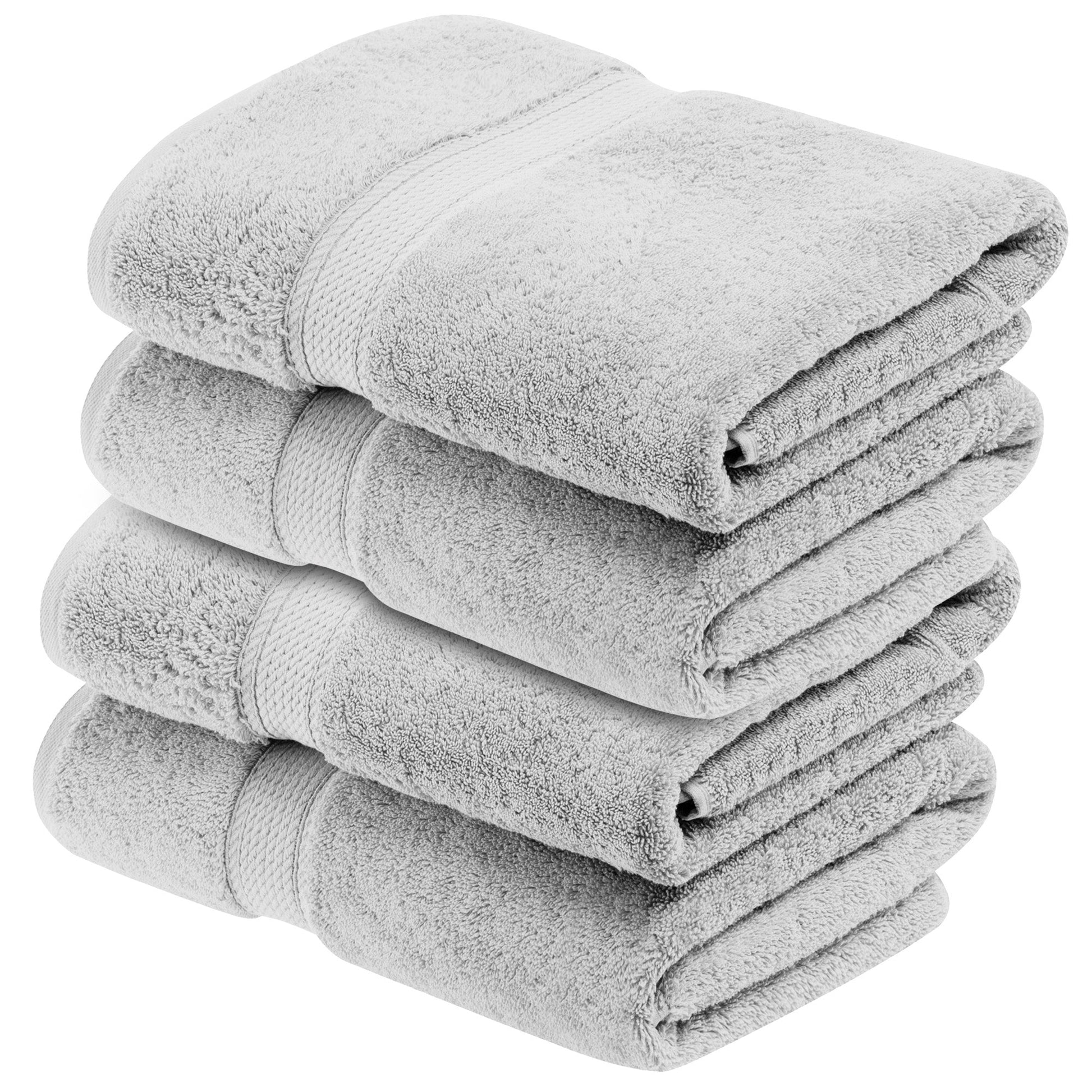 Egyptian Cotton Pile Plush Heavyweight Absorbent Bath Towel (Set of 4) - Silver