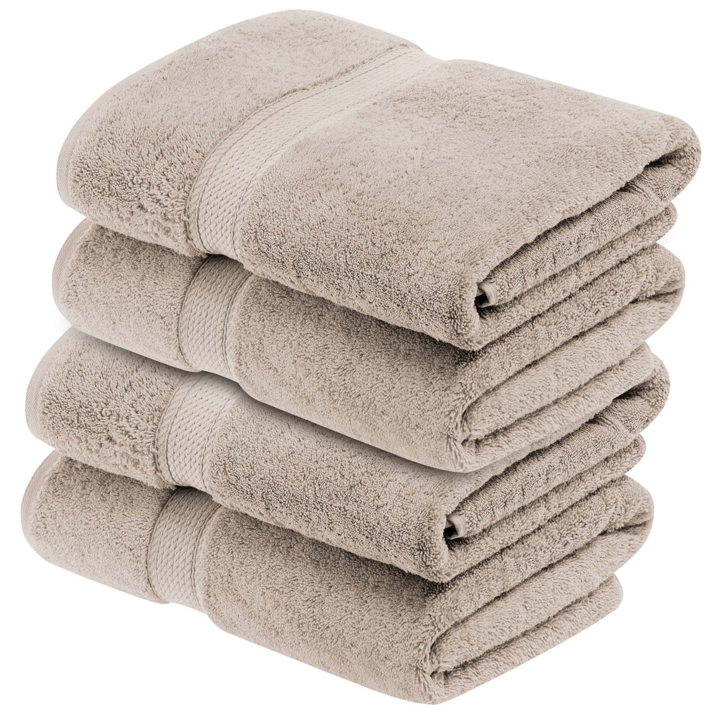 Egyptian Cotton Pile Plush Heavyweight Absorbent Bath Towel (Set of 4) - Stone