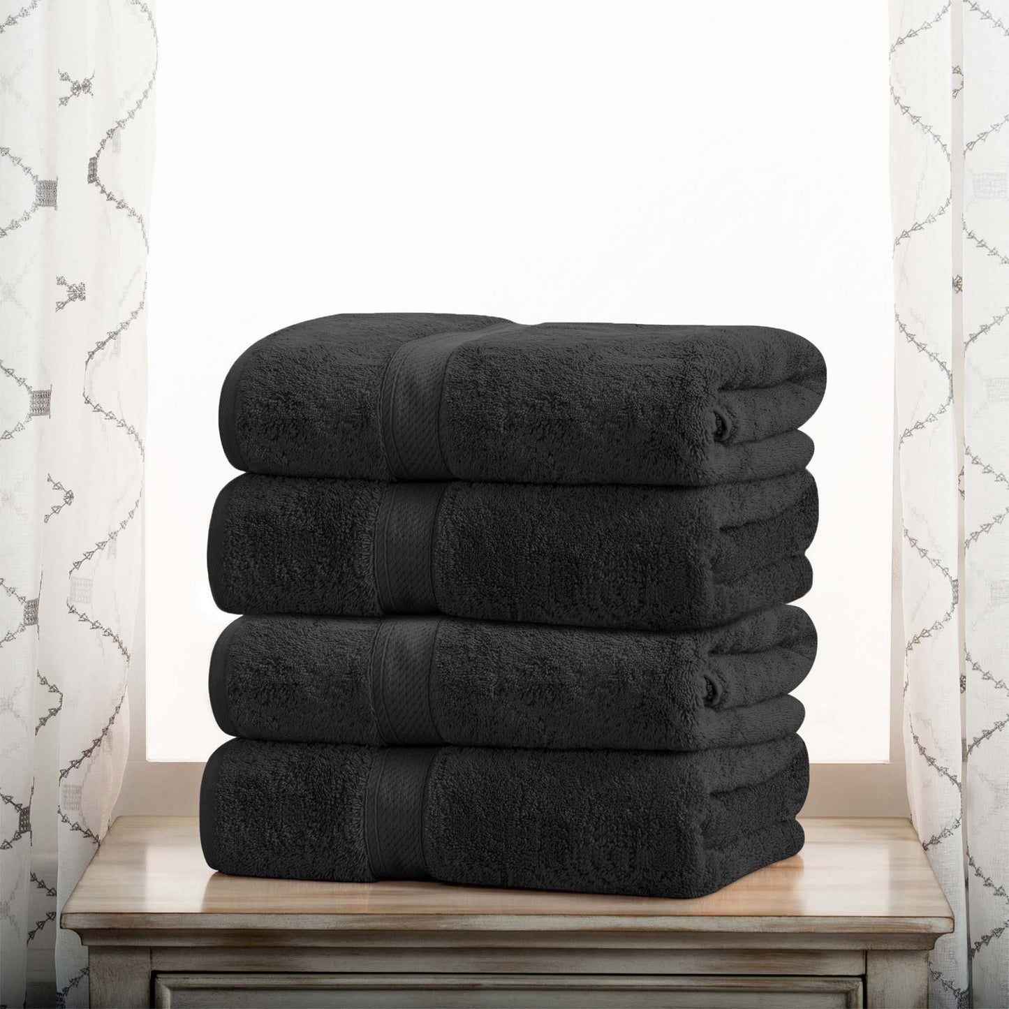 Egyptian Cotton Pile Plush Heavyweight Absorbent Bath Towel (Set of 4) - Black