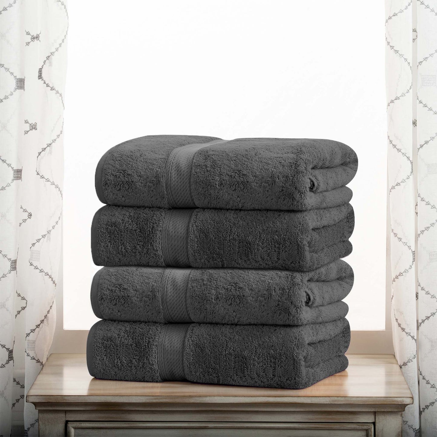 Egyptian Cotton Pile Plush Heavyweight Absorbent Bath Towel (Set of 4) - Charcoal