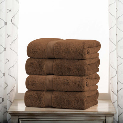 Egyptian Cotton Pile Plush Heavyweight Absorbent Bath Towel (Set of 4) - Chocolate