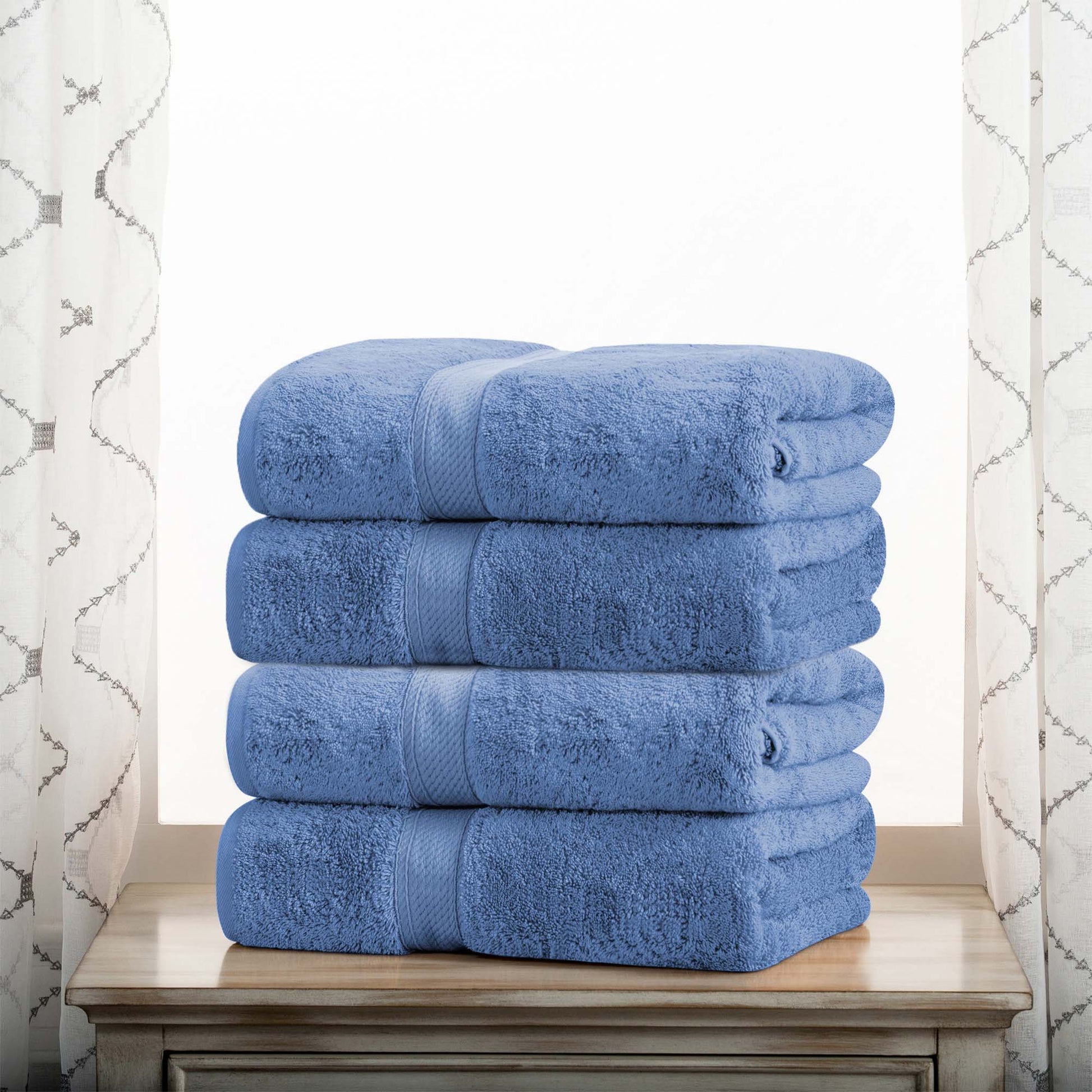 Egyptian Cotton Pile Plush Heavyweight Absorbent Bath Towel (Set of 4) - DenimBlue