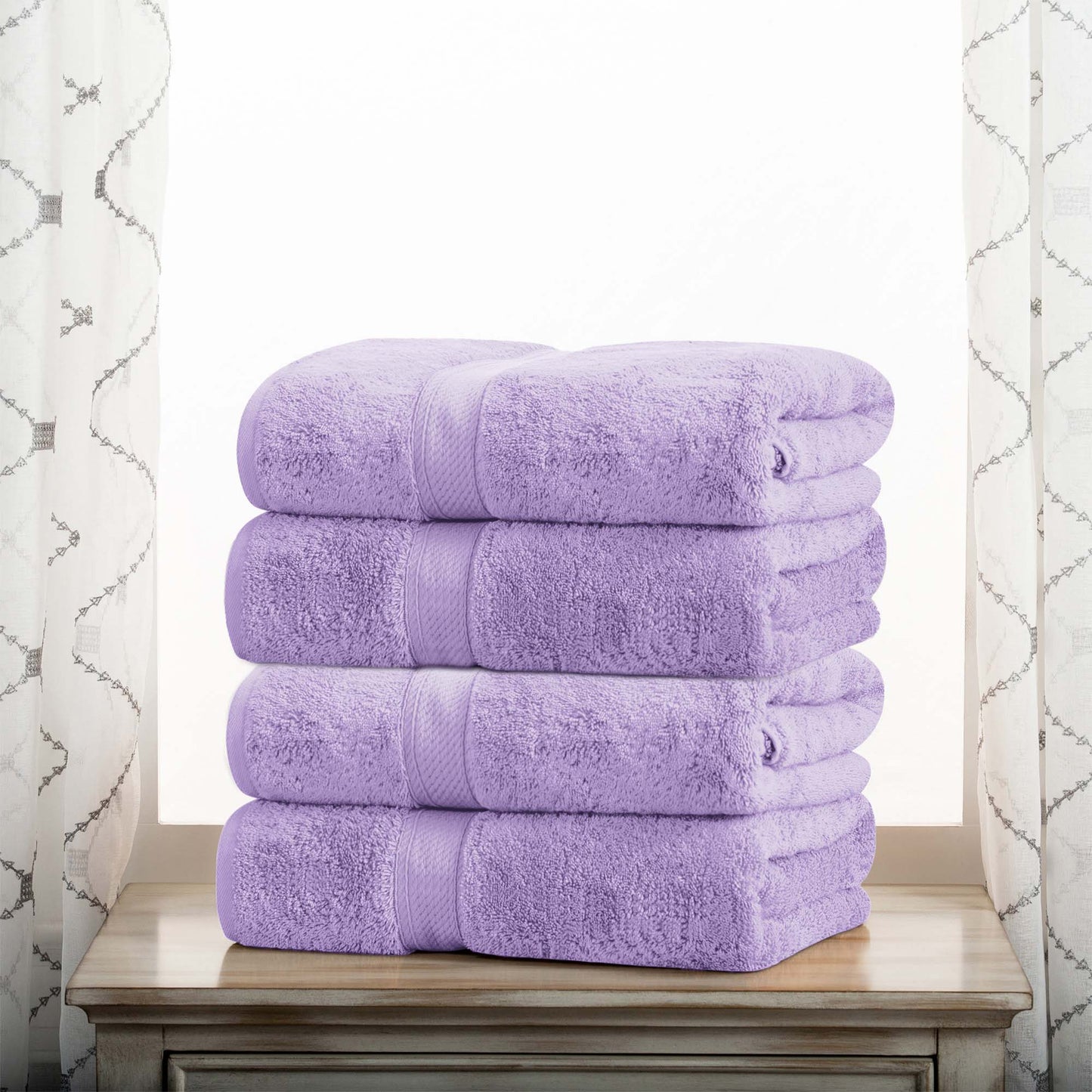 Egyptian Cotton Pile Plush Heavyweight Absorbent Bath Towel (Set of 4) - Purple