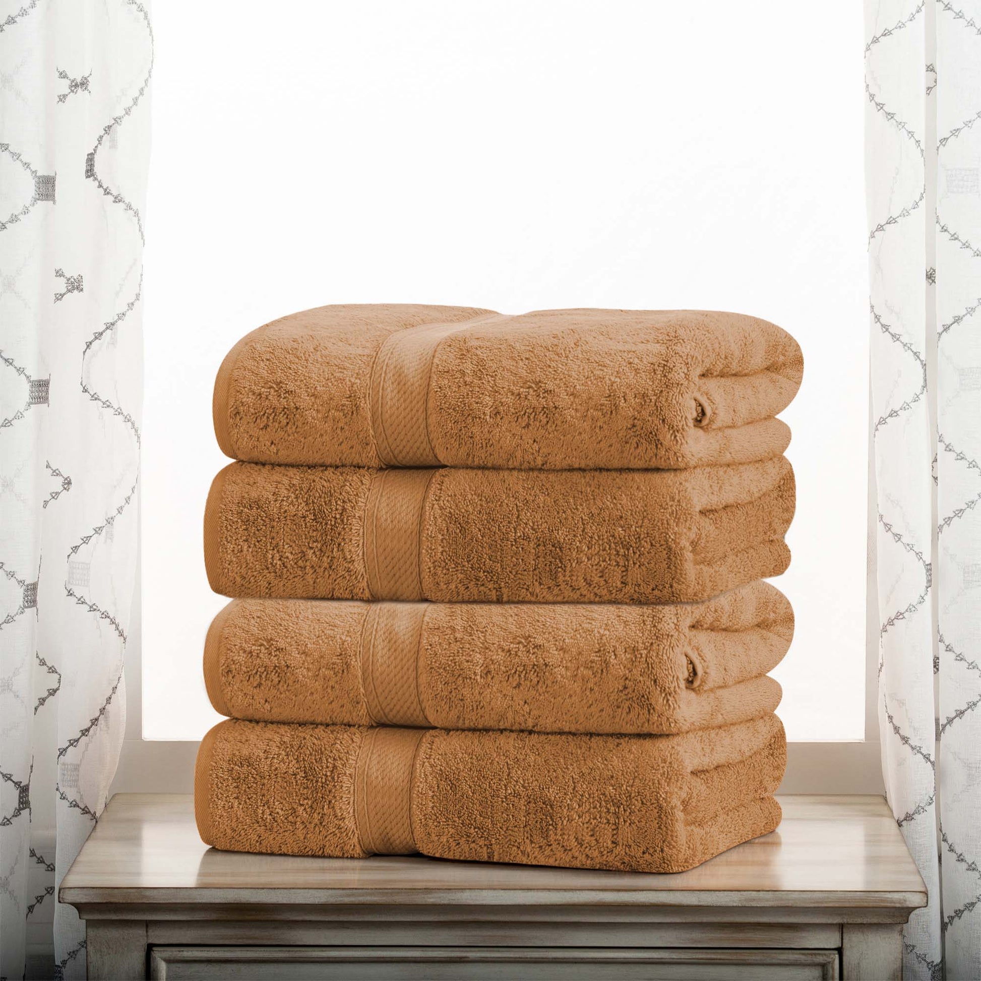 Egyptian Cotton Pile Plush Heavyweight Absorbent Bath Towel (Set of 4) - Rust