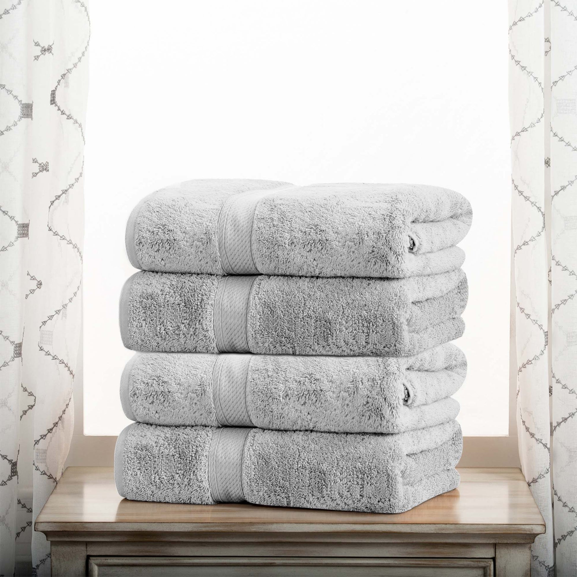 Egyptian Cotton Pile Plush Heavyweight Absorbent Bath Towel (Set of 4) - Silver