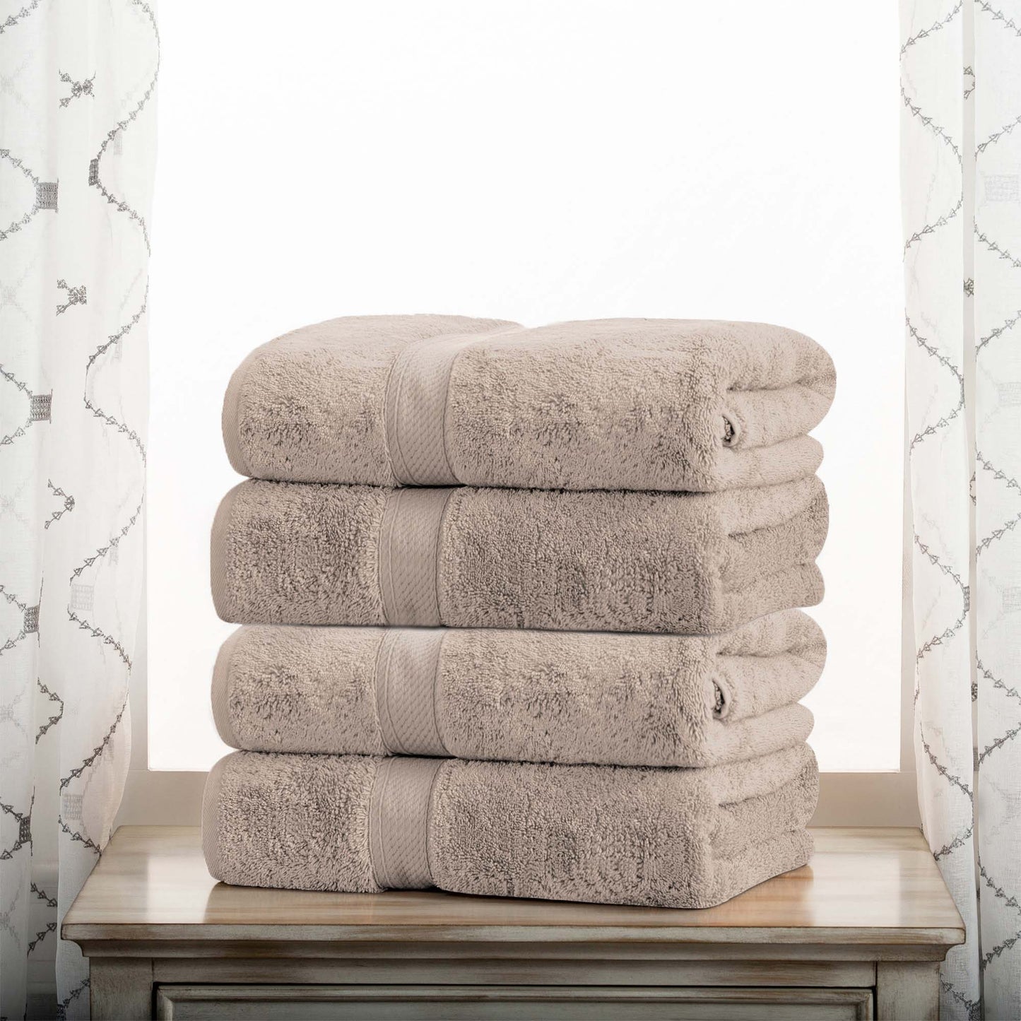 Egyptian Cotton Pile Plush Heavyweight Absorbent Bath Towel (Set of 4) - Stone