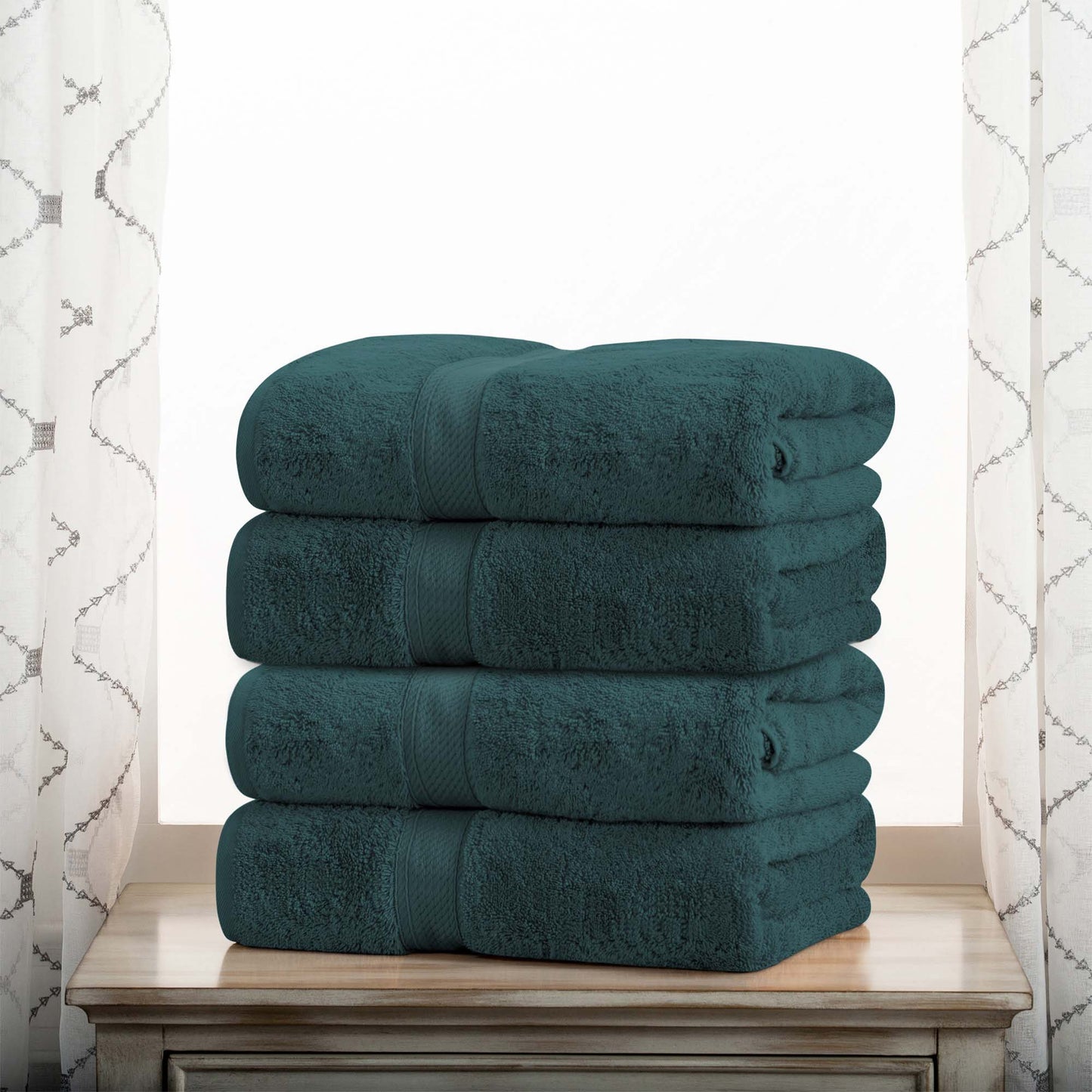 Egyptian Cotton Pile Plush Heavyweight Absorbent Bath Towel (Set of 4) - Teal