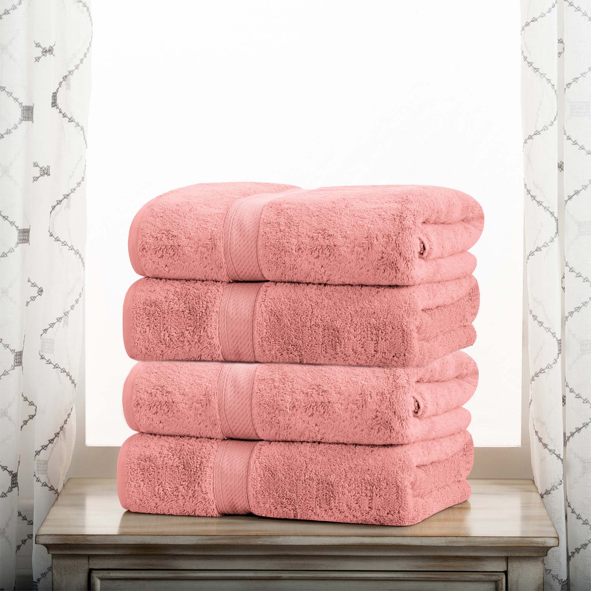 Egyptian Cotton Pile Plush Heavyweight Absorbent Bath Towel (Set of 4) - TeaRose