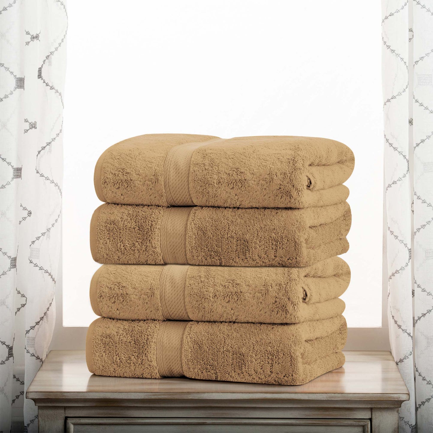 Egyptian Cotton Pile Plush Heavyweight Absorbent Bath Towel (Set of 4) - Toast