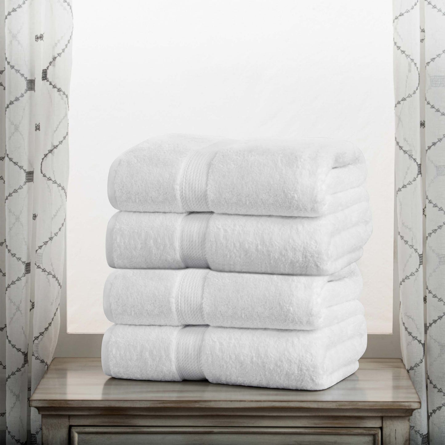 Egyptian Cotton Pile Plush Heavyweight Absorbent Bath Towel (Set of 4) - White