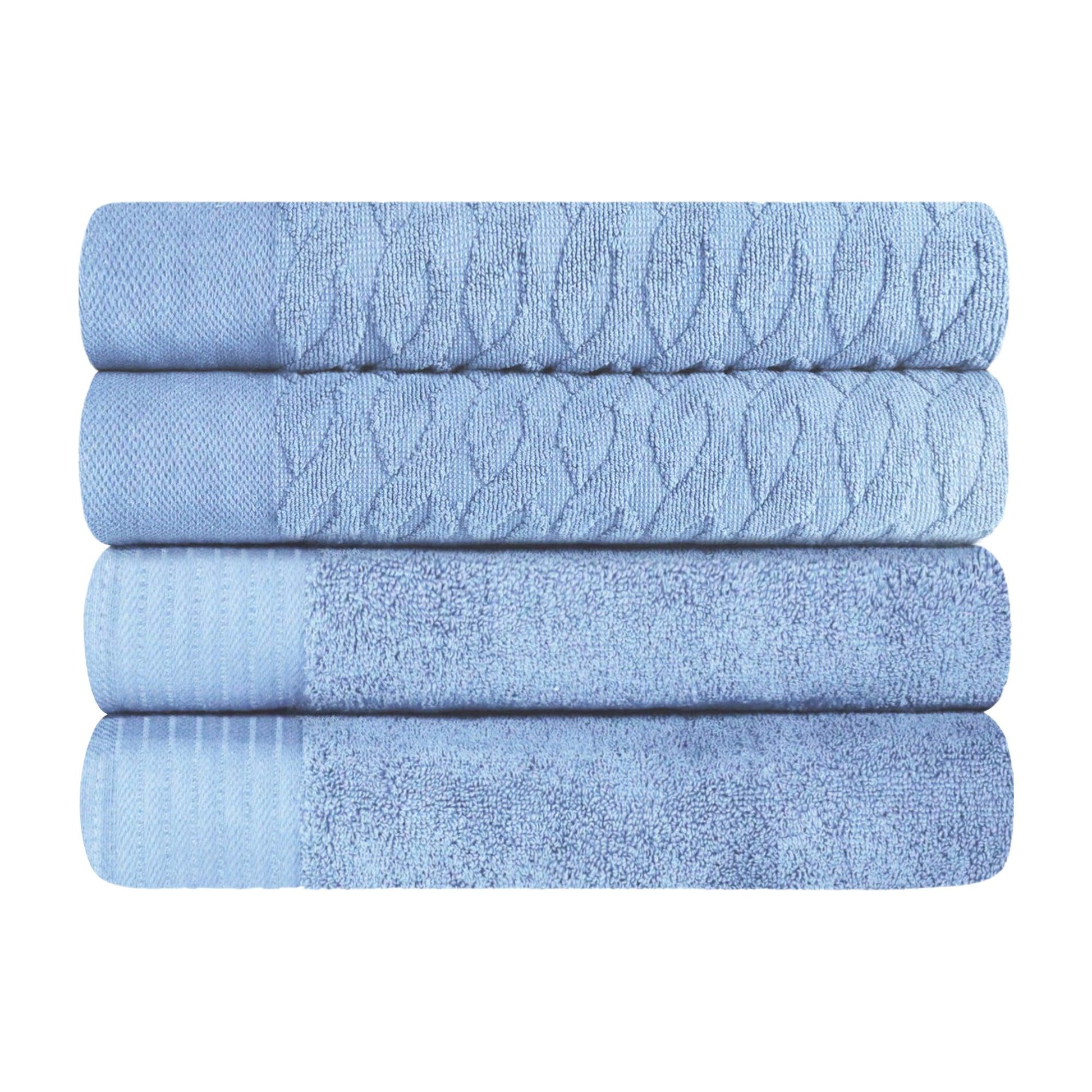 Premium Turkish Cotton Jacquard Herringbone and Solid 4-Piece Bath Towel Set - Pacific Blue