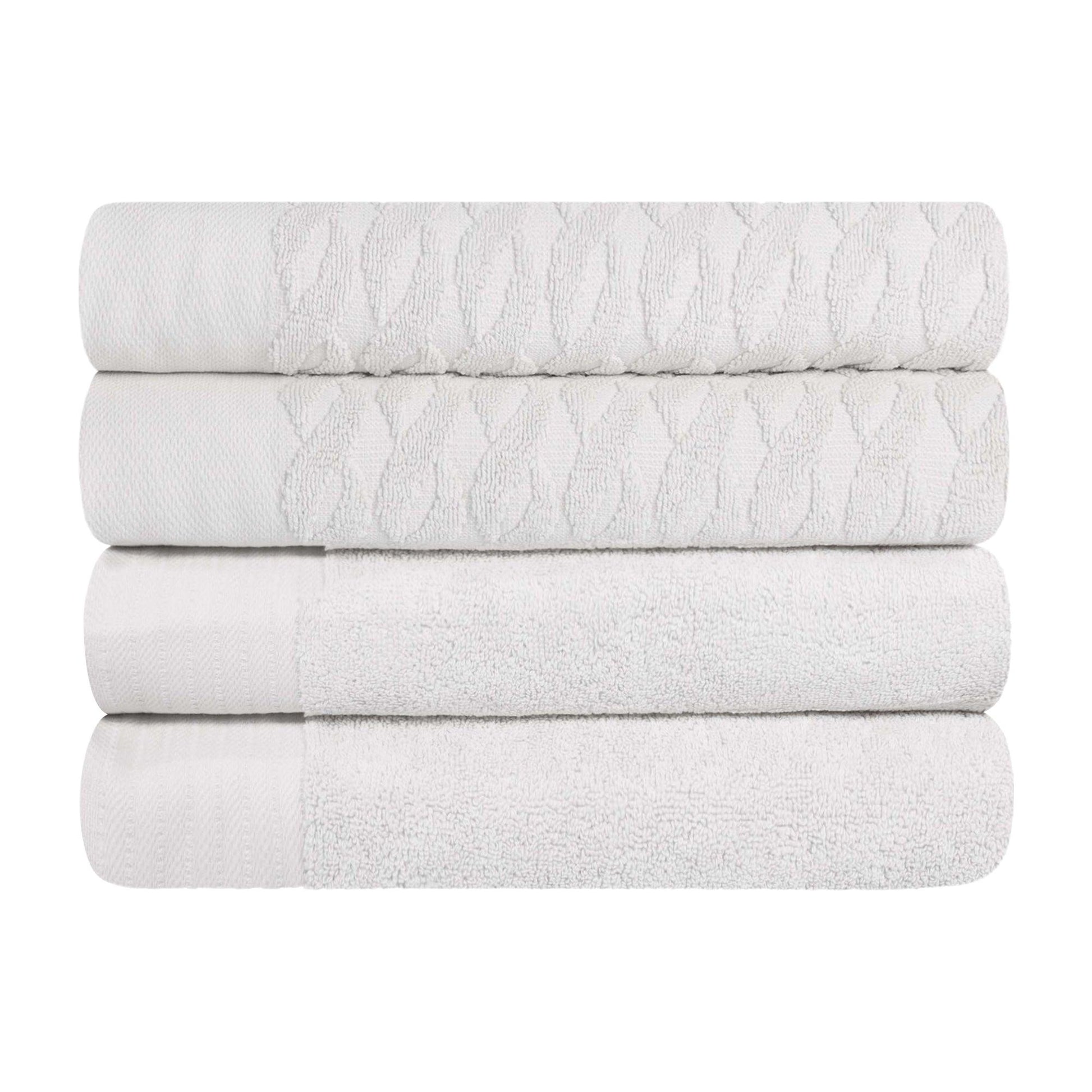 Premium Turkish Cotton Jacquard Herringbone and Solid 4-Piece Bath Towel Set - White