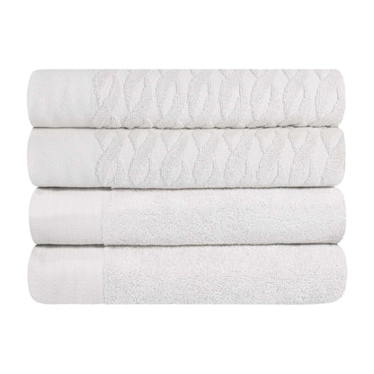 Premium Turkish Cotton Jacquard Herringbone and Solid 4-Piece Bath Towel Set - White