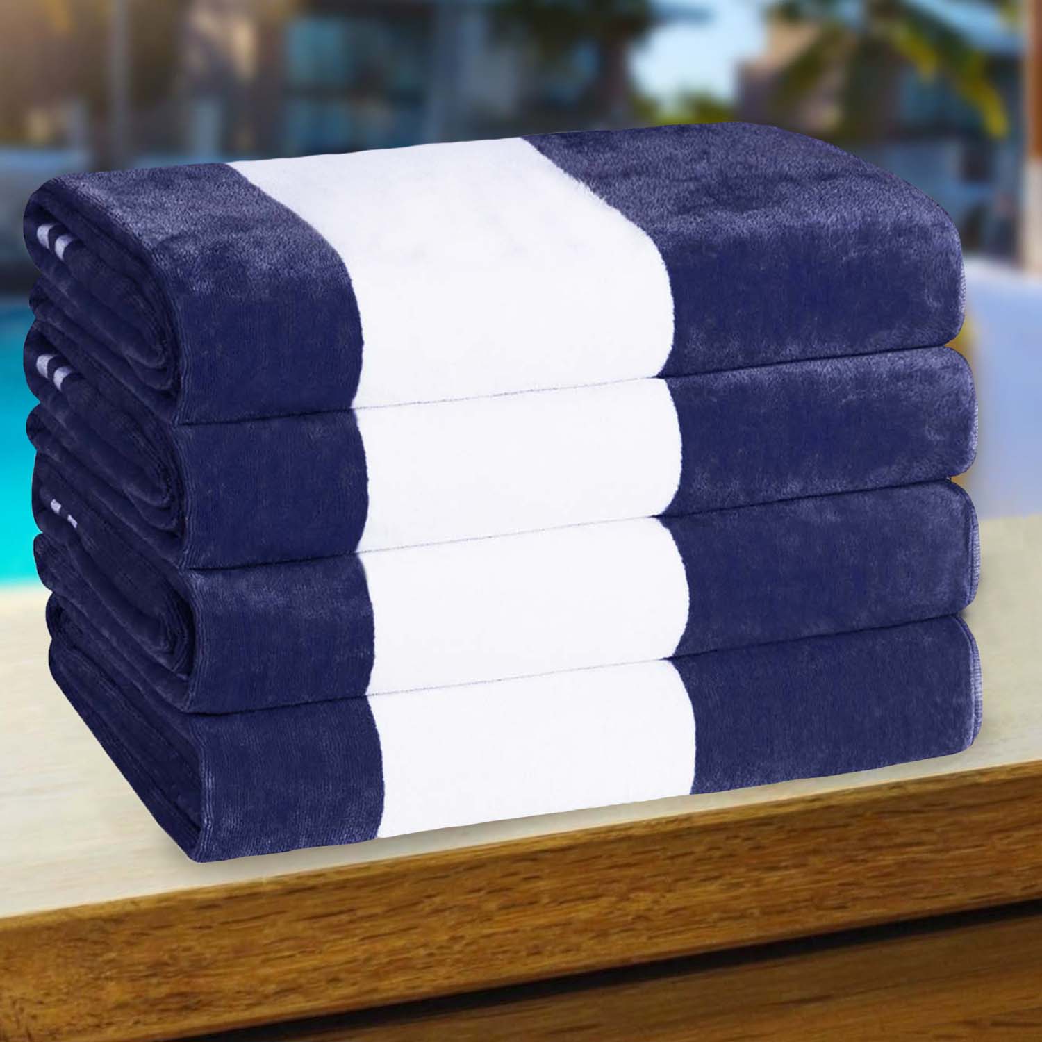 Superior Cabana Stripe Oversized Cotton Beach Towel Set Of 2,4,6 - Blue