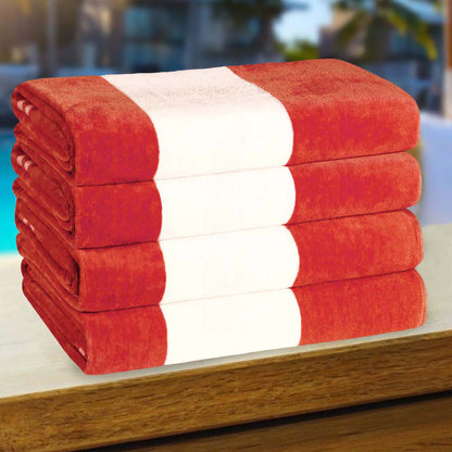 Superior Cabana Stripe Oversized Cotton Beach Towel Set Of 2,4,6 - Coral
